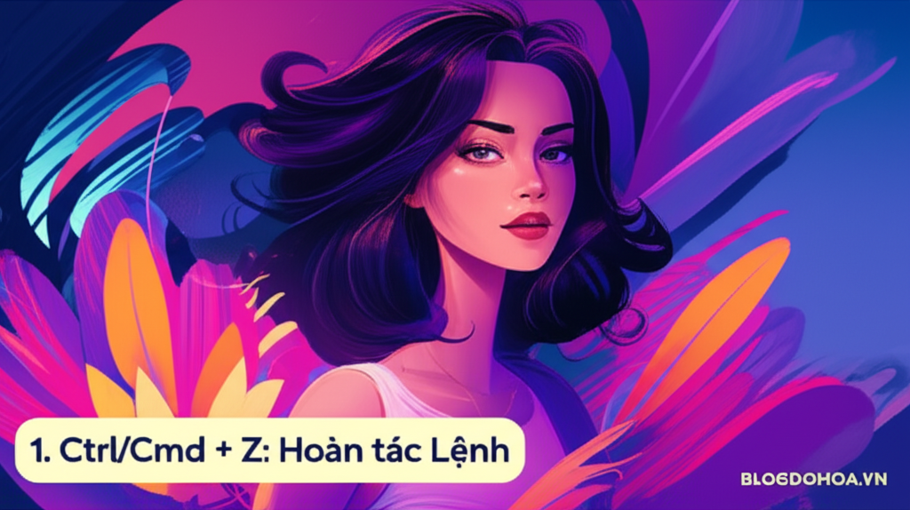 Create a vivid and engaging illustration for the topic: '1. Ctrl/Cmd + Z: Hoàn tác Lệnh'. Do not create any text on the image except for the text 'BLOGDOHOA.VN' in the right corner of the image.