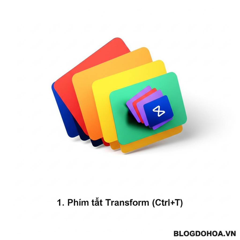 Create a vivid and engaging illustration for the topic: '1. Phím tắt Transform (Ctrl+T)'. Do not create any text on the image except for the text 'BLOGDOHOA.VN' in the right corner of the image.