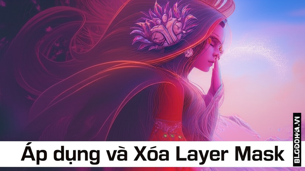 Create a vivid and engaging illustration for the topic: 'Áp dụng và Xóa Layer Mask'. Do not create any text on the image except for the text 'BLOGDOHOA.VN' in the right corner of the image.