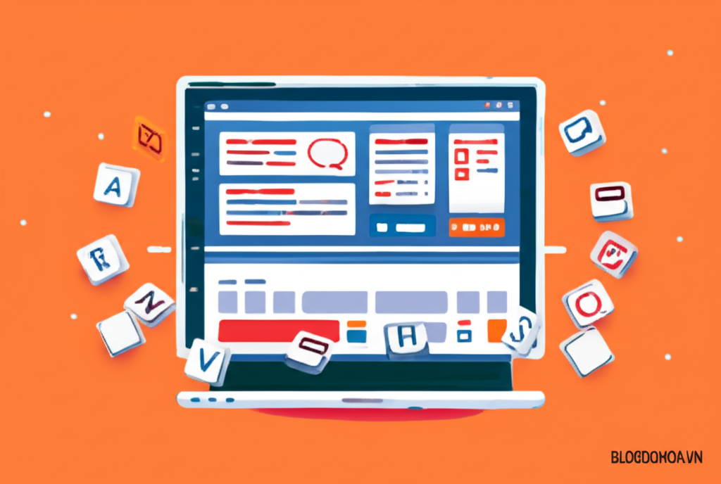 Create a vivid and engaging illustration for the topic: 'Cách học và áp dụng phím tắt'. Do not create any text on the image except for the text 'BLOGDOHOA.VN' in the right corner of the image.
