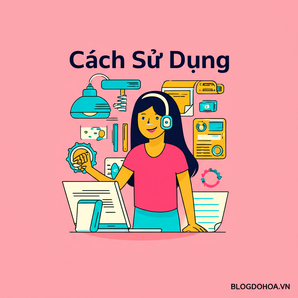 Create a vivid and engaging illustration for the topic: 'Cách Sử Dụng'. Do not create any text on the image except for the text 'BLOGDOHOA.VN' in the right corner of the image.