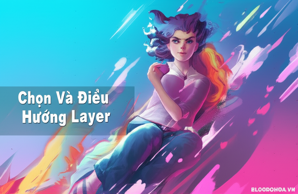Create a vivid and engaging illustration for the topic: 'Chọn Và Điều Hướng Layer'. Do not create any text on the image except for the text 'BLOGDOHOA.VN' in the right corner of the image.