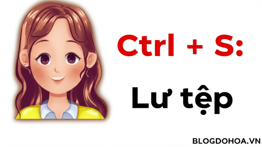 Create a vivid and engaging illustration for the topic: 'Ctrl + S: Lưu tệp'. Do not create any text on the image except for the text 'BLOGDOHOA.VN' in the right corner of the image.