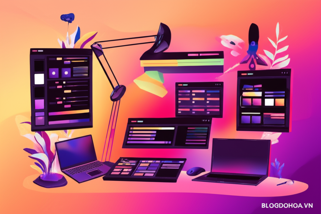 Create a vivid and engaging illustration for the topic: 'Điều chỉnh Giao diện và Zoom'. Do not create any text on the image except for the text 'BLOGDOHOA.VN' in the right corner of the image.