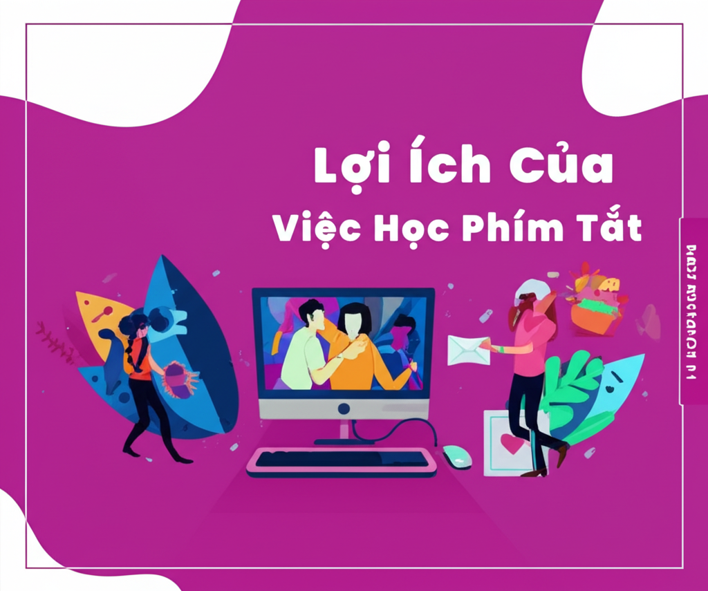 Create a vivid and engaging illustration for the topic: 'Lợi Ích Của Việc Học Phím Tắt'. Do not create any text on the image except for the text 'BLOGDOHOA.VN' in the right corner of the image.