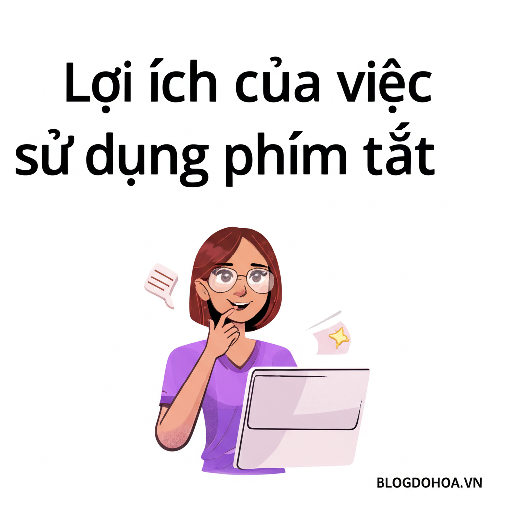 Create a vivid and engaging illustration for the topic: 'Lợi ích của việc sử dụng phím tắt'. Do not create any text on the image except for the text 'BLOGDOHOA.VN' in the right corner of the image.