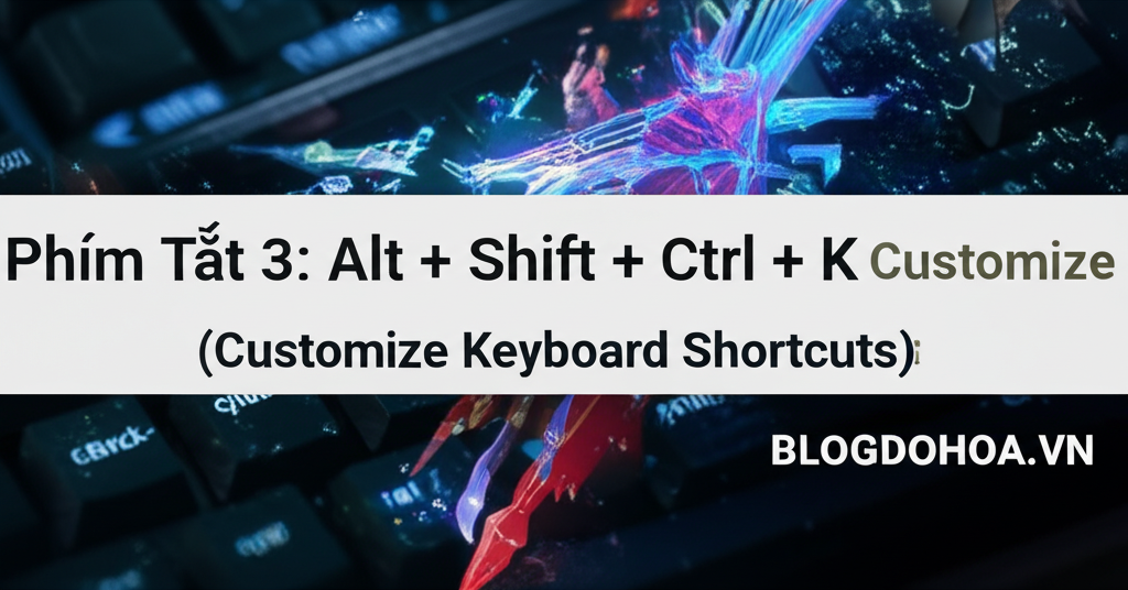 Create a vivid and engaging illustration for the topic: 'Phím Tắt 3: Alt + Shift + Ctrl + K (Customize Keyboard Shortcuts)'. Do not create any text on the image except for the text 'BLOGDOHOA.VN' in the right corner of the image.