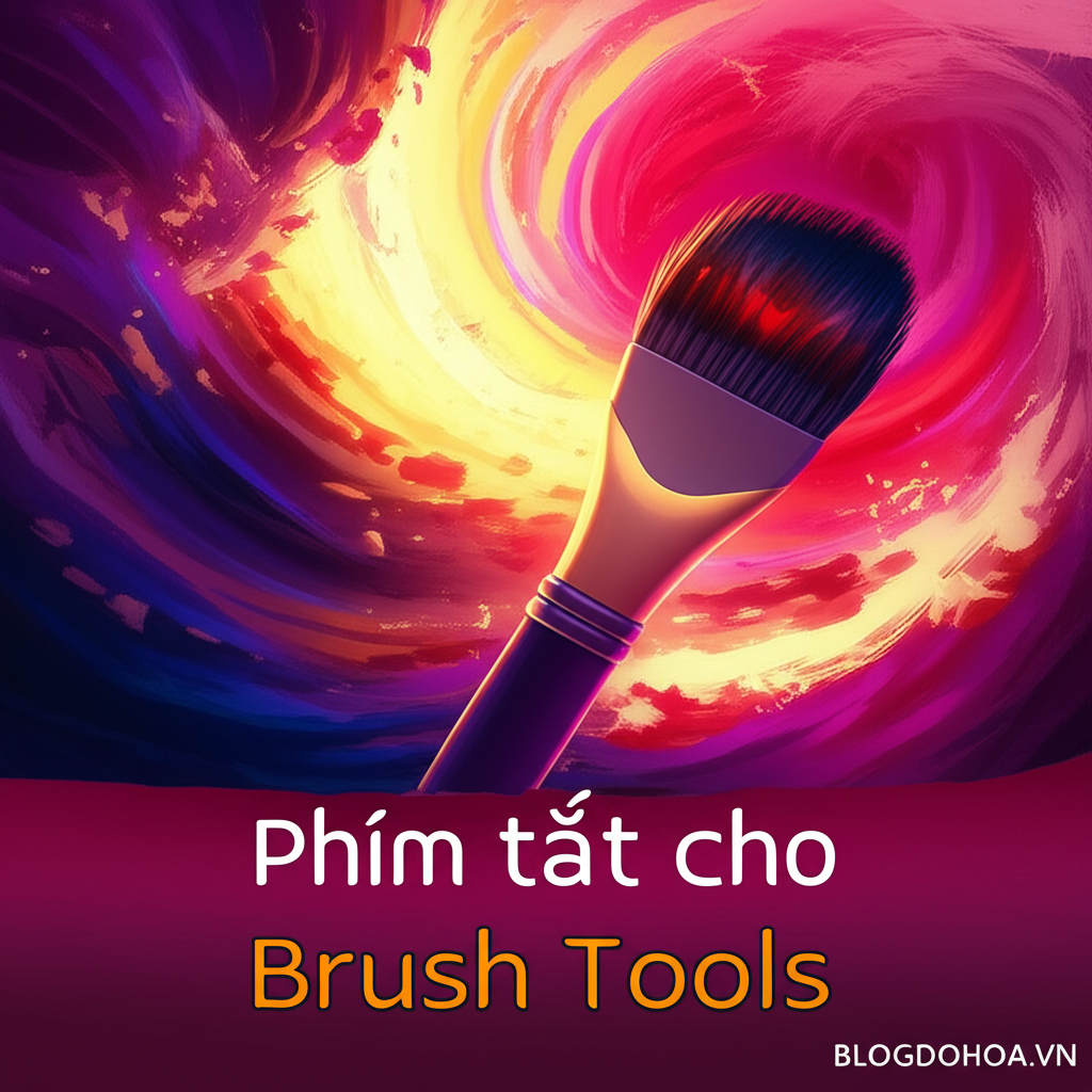 Create a vivid and engaging illustration for the topic: 'Phím tắt cho Brush Tools'. Do not create any text on the image except for the text 'BLOGDOHOA.VN' in the right corner of the image.