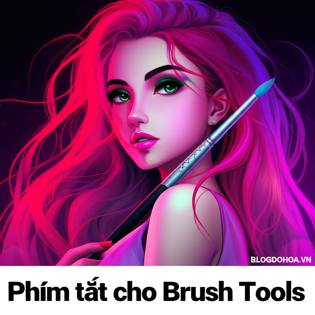 Create a vivid and engaging illustration for the topic: 'Phím tắt cho Brush Tools'. Do not create any text on the image except for the text 'BLOGDOHOA.VN' in the right corner of the image.