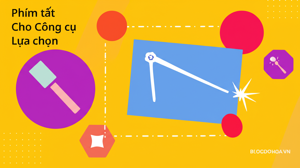 Create a vivid and engaging illustration for the topic: 'Phím tắt Cho Công cụ Lựa chọn'. Do not create any text on the image except for the text 'BLOGDOHOA.VN' in the right corner of the image.