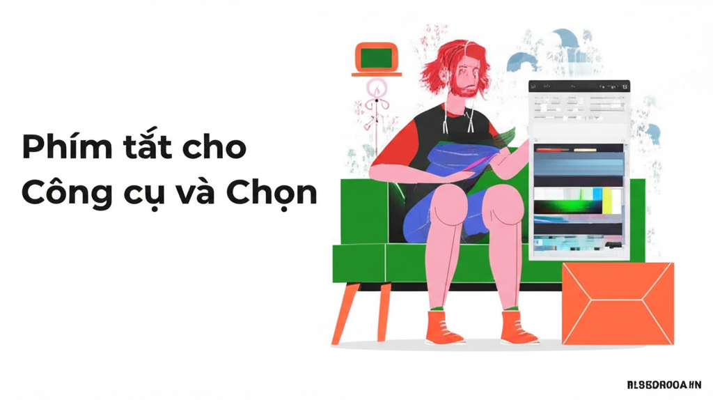 Create a vivid and engaging illustration for the topic: 'Phím tắt cho Công cụ và Chọn'. Do not create any text on the image except for the text 'BLOGDOHOA.VN' in the right corner of the image.