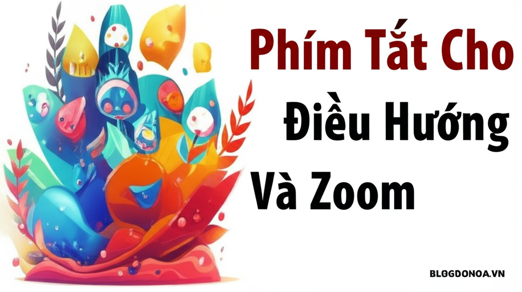 Create a vivid and engaging illustration for the topic: 'Phím Tắt Cho Điều Hướng Và Zoom'. Do not create any text on the image except for the text 'BLOGDOHOA.VN' in the right corner of the image.