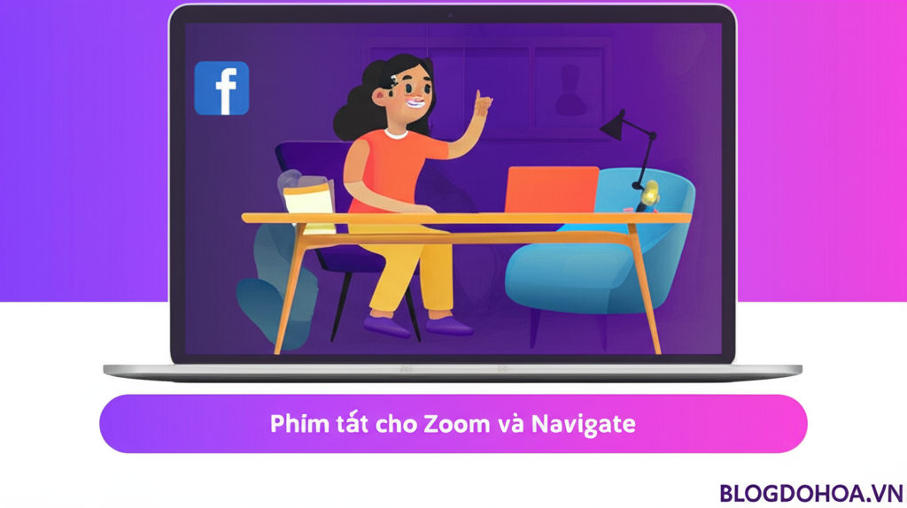 Create a vivid and engaging illustration for the topic: 'Phím tắt cho Zoom và Navigate'. Do not create any text on the image except for the text 'BLOGDOHOA.VN' in the right corner of the image.
