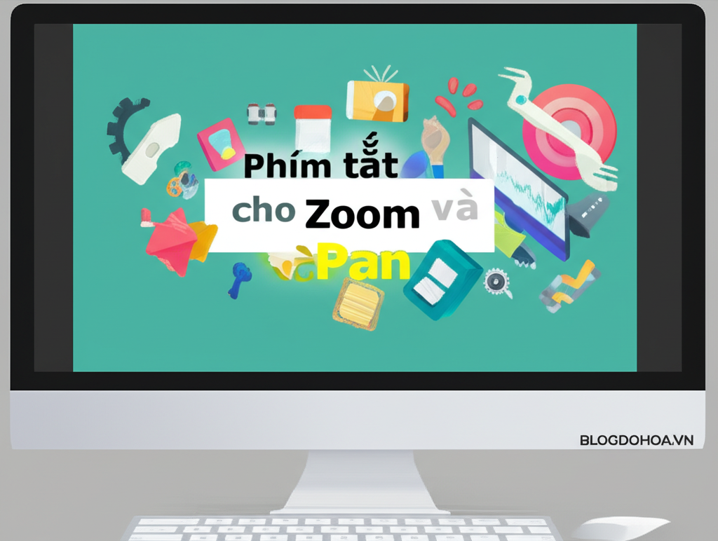 Create a vivid and engaging illustration for the topic: 'Phím tắt cho Zoom và Pan'. Do not create any text on the image except for the text 'BLOGDOHOA.VN' in the right corner of the image.