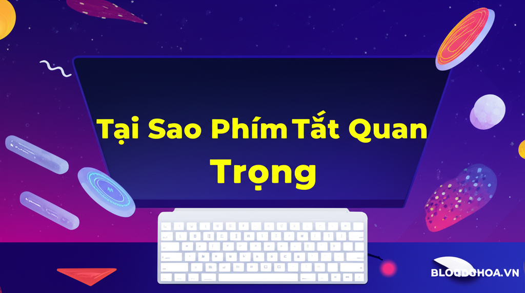 Create a vivid and engaging illustration for the topic: 'Tại Sao Phím Tắt Quan Trọng'. Do not create any text on the image except for the text 'BLOGDOHOA.VN' in the right corner of the image.