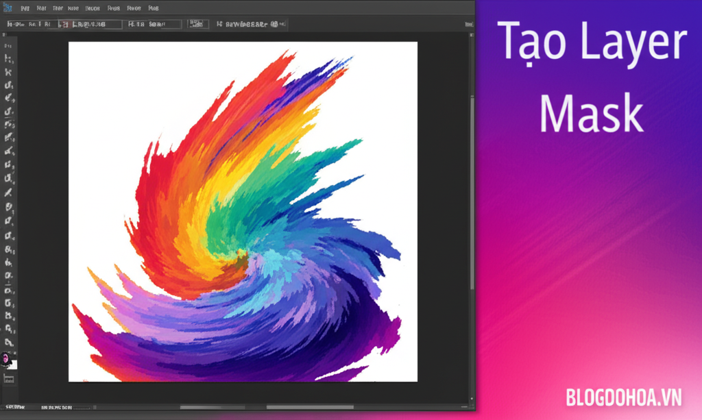 Create a vivid and engaging illustration for the topic: 'Tạo Layer Mask'. Do not create any text on the image except for the text 'BLOGDOHOA.VN' in the right corner of the image.